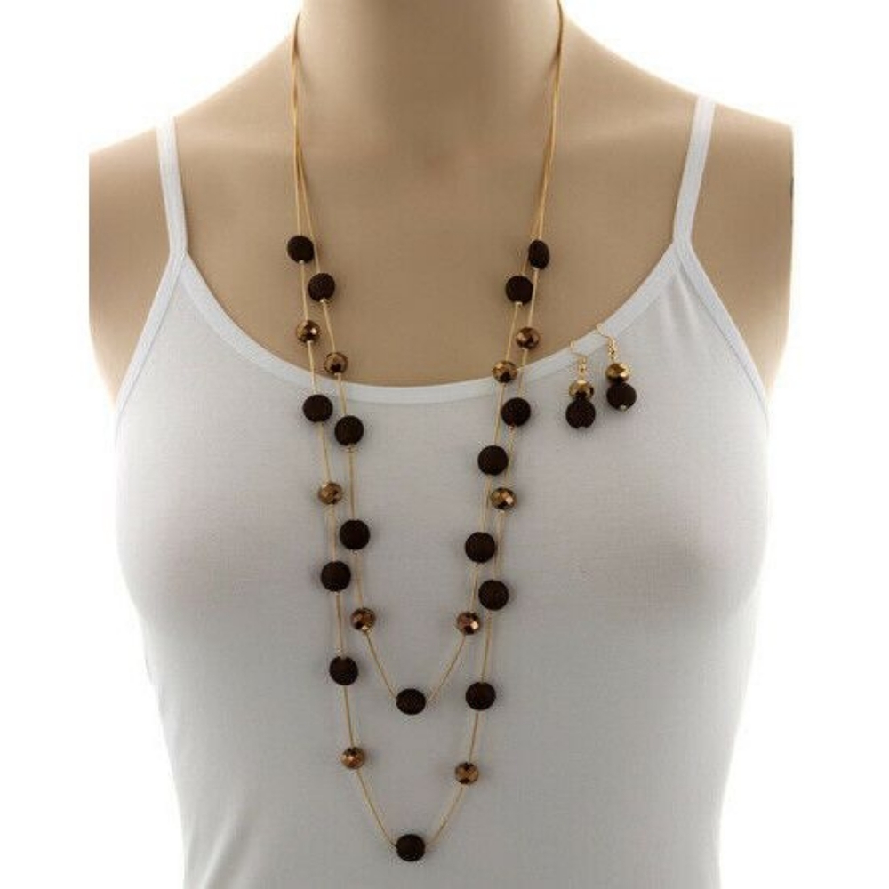Chocolate Brown & Topaz Crystal Beaded Necklace SEt
